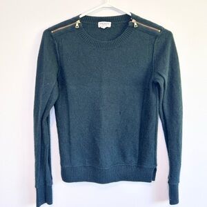 CASHMERE Club Monaco Dark Green Gold Zipper Sweater